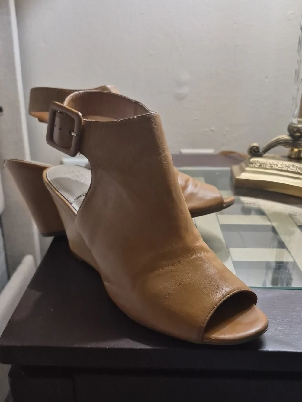 Dana Buchman Salmon Wedge Peep Toe Ankle Strap Sandals Sz 9.5